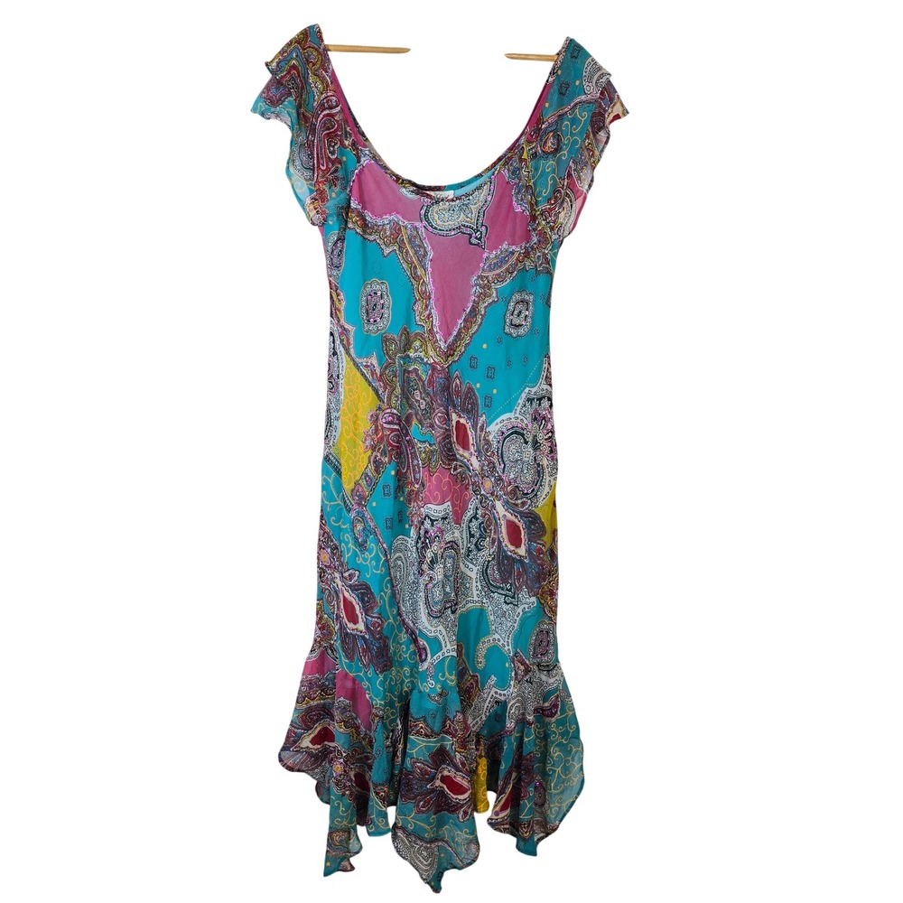 Bohemian Paisley Midi Dress in Teal & Pink